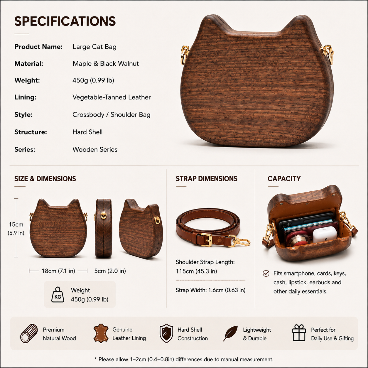 Wooden Artisan Crossbody Bag