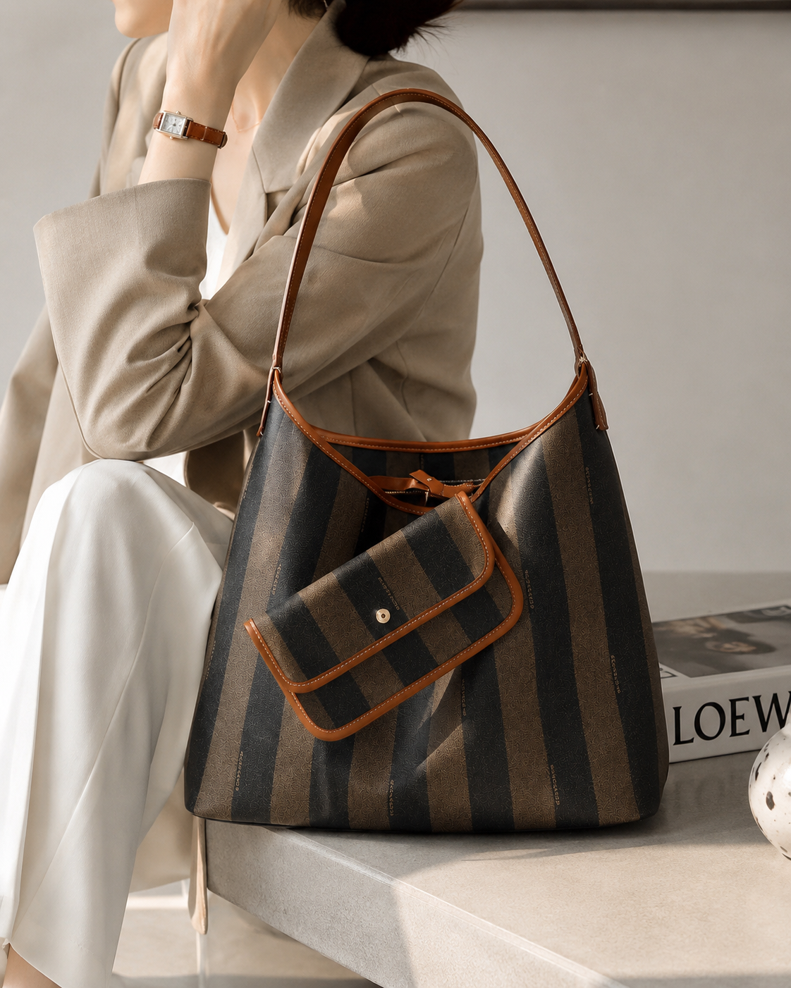 Veloura Heritage Stripe Tote Set