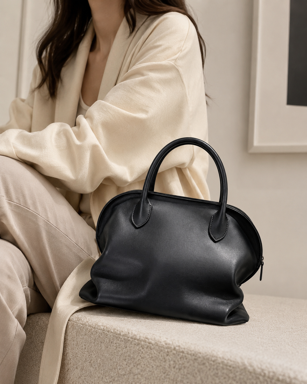 Noir Époque Leather Shell Bag