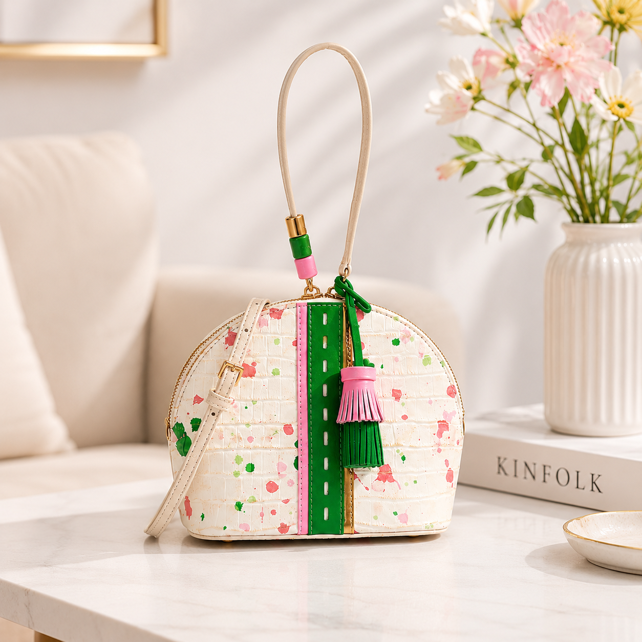 Gypsophila Genuine Leather Tassel Crossbody Bag