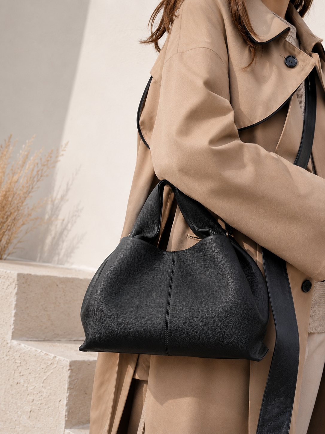 Aurielle Noir Ruched Shoulder Bag