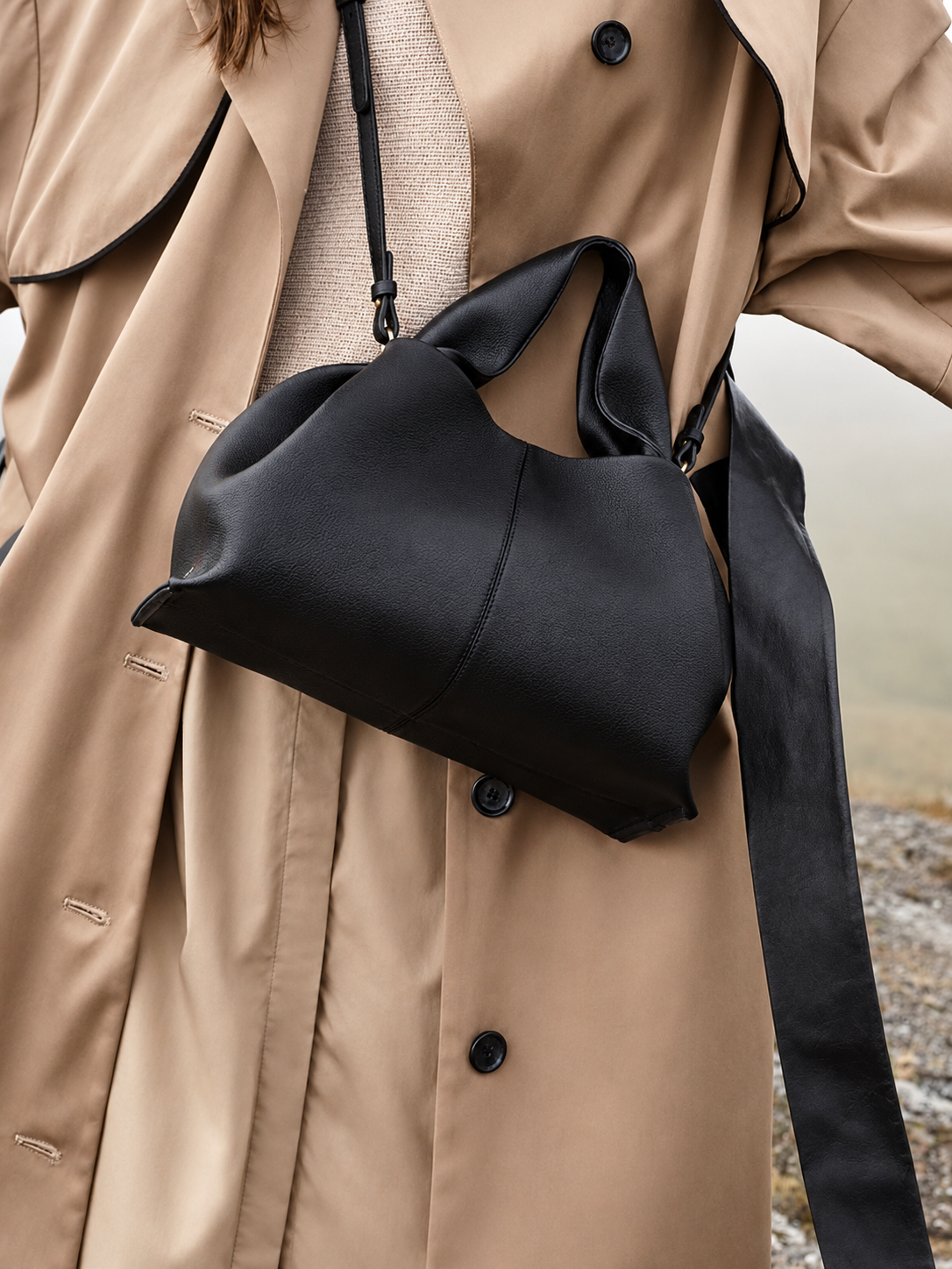 Aurielle Noir Ruched Shoulder Bag