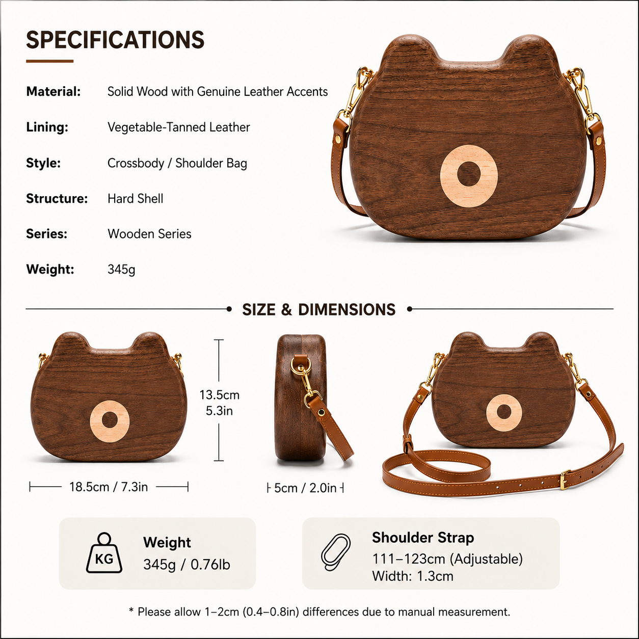 Wooden Artisan Crossbody Bag