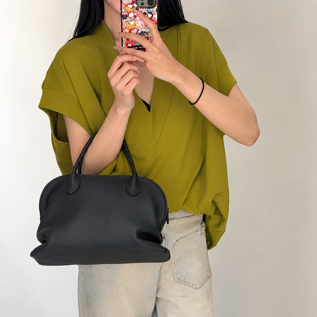 Noir Époque Leather Shell Bag
