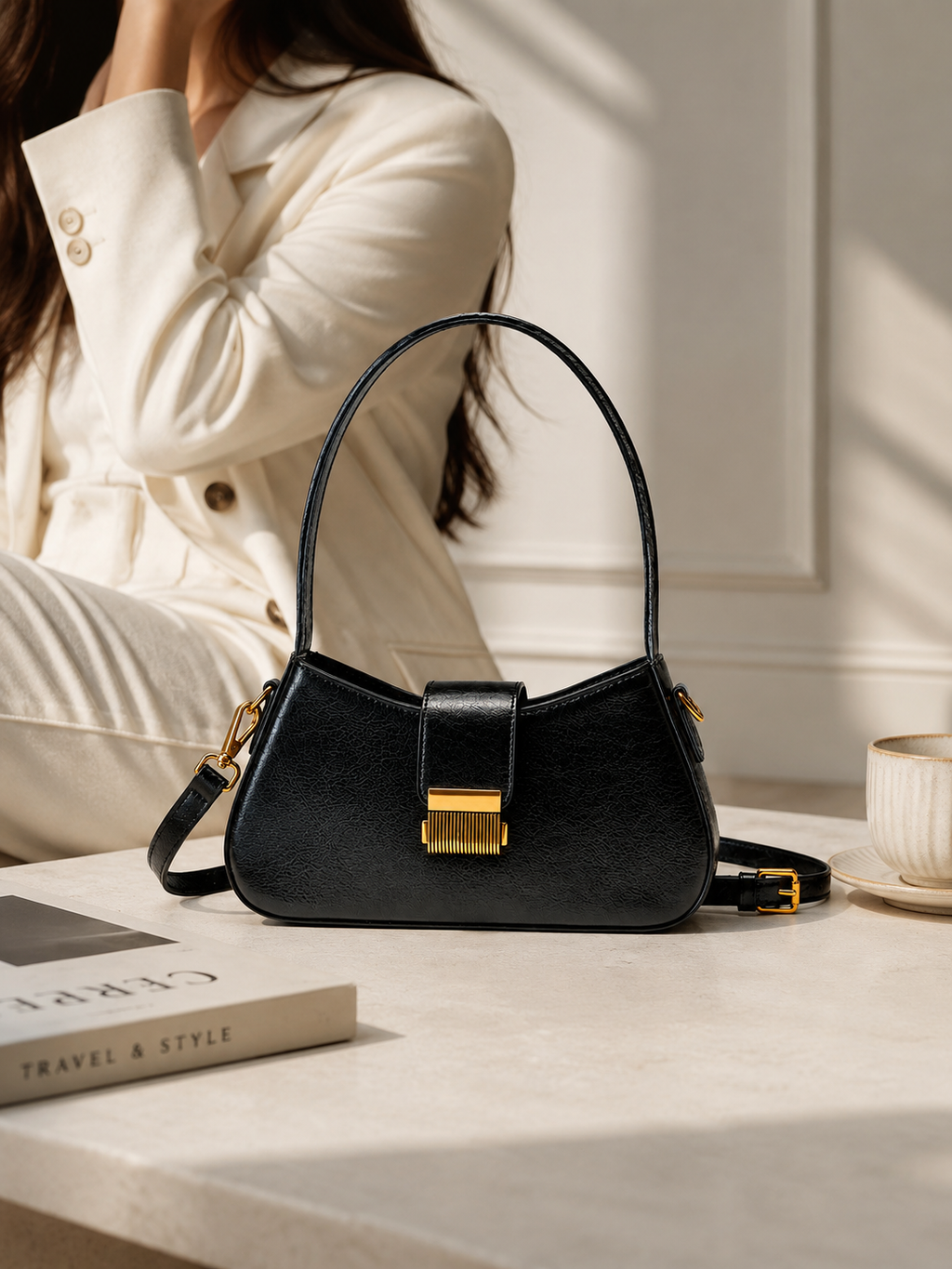 Aurielle Noir Retro Shoulder Bag