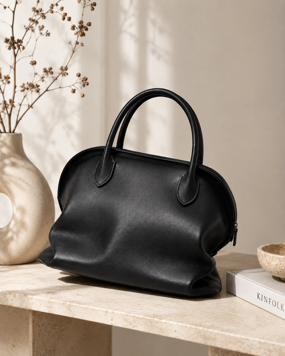 Noir Époque Leather Shell Bag