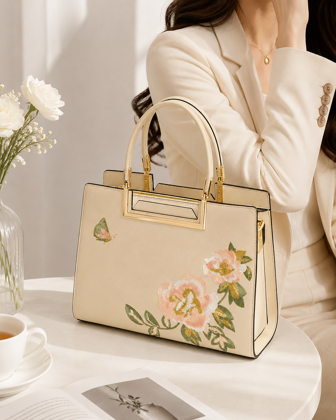 Aurielle Bloom Embroidered Satchel Bag