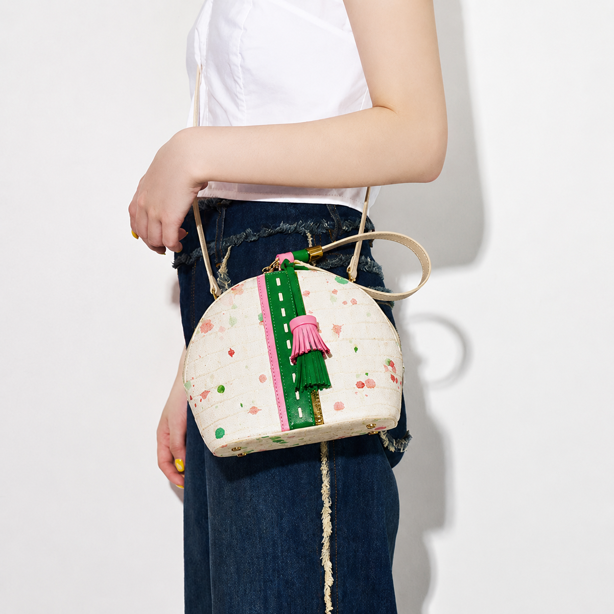 Gypsophila Genuine Leather Tassel Crossbody Bag