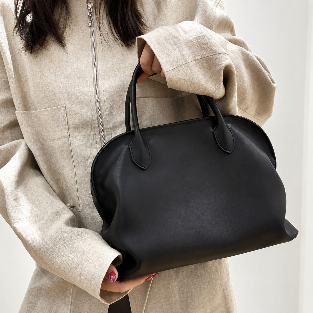 Noir Époque Leather Shell Bag