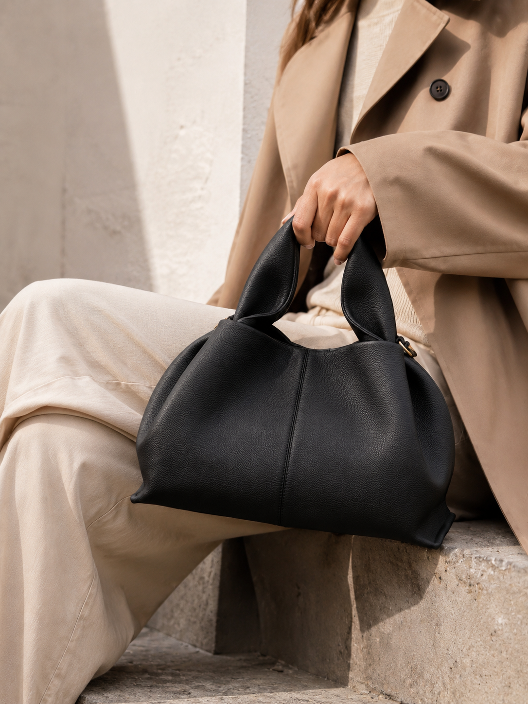 Aurielle Noir Ruched Shoulder Bag