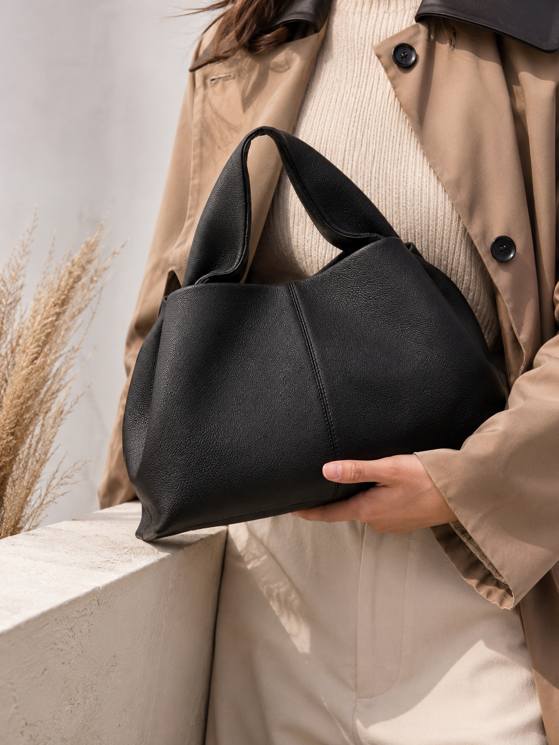 Aurielle Noir Ruched Shoulder Bag