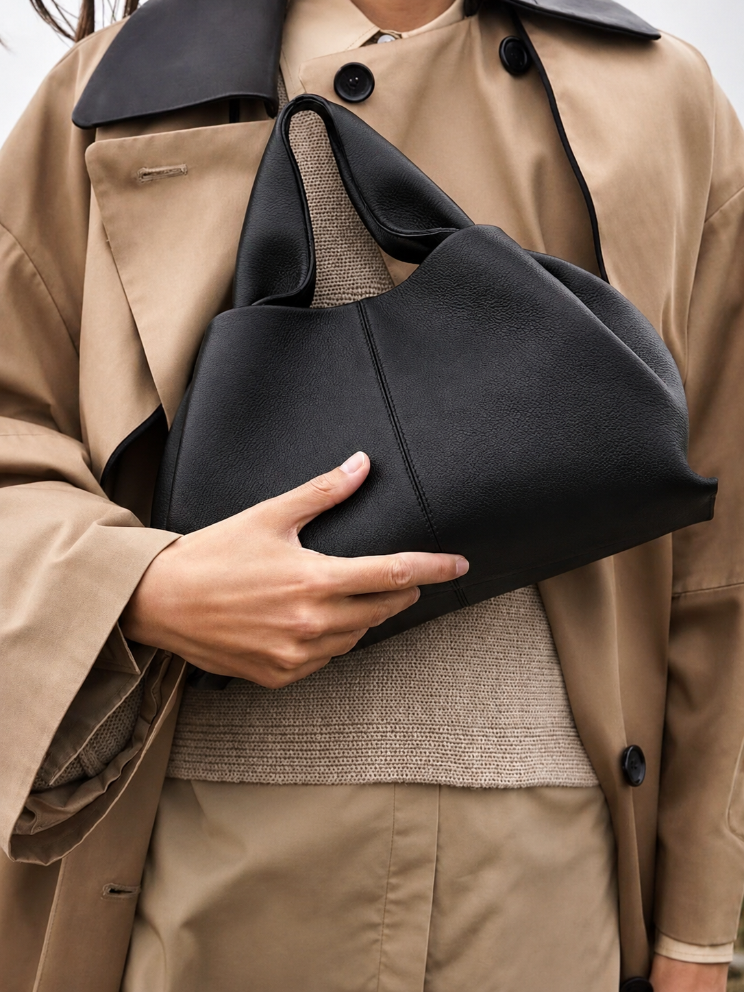 Aurielle Noir Ruched Shoulder Bag