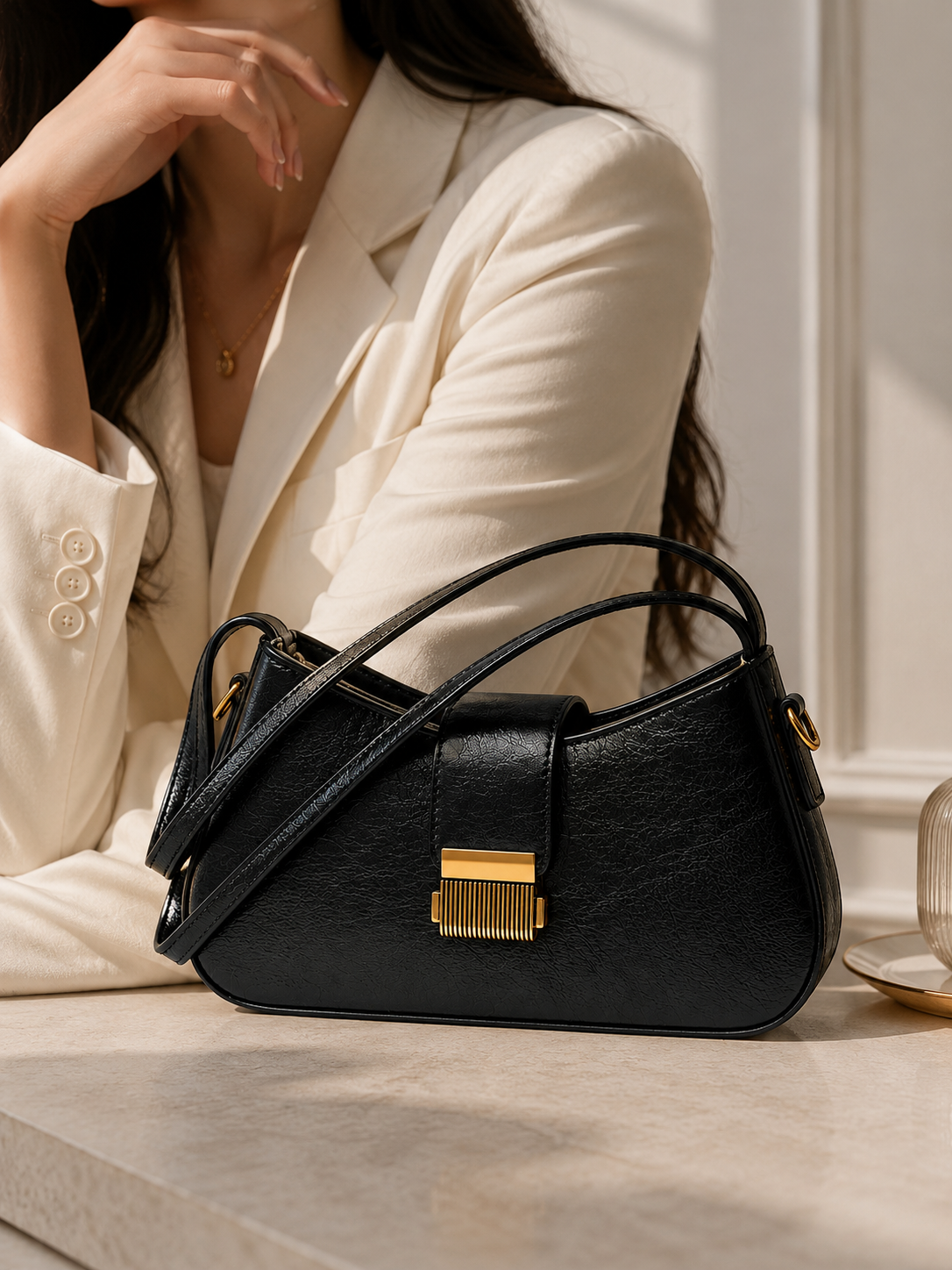 Aurielle Noir Retro Shoulder Bag