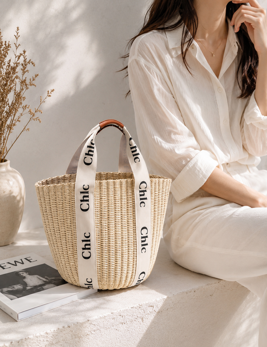 Chic Woven Bucket Tote Bag